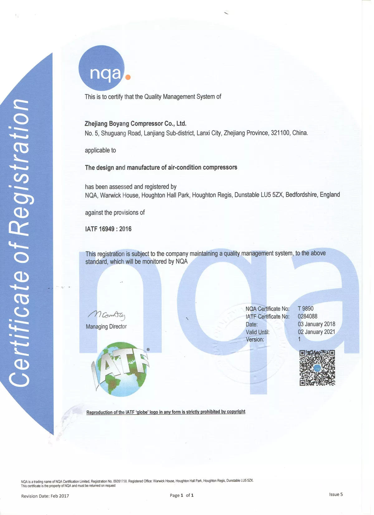 Boyard Compressor Certifications UL, CE, Rohs Environmental Proof